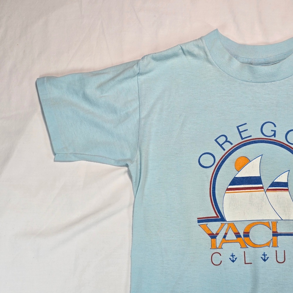 Vintage Super Shirts Oregon Yacht Club T-Shirt Mens Medium Blue Made in USA 80s - Picture 7 of 16